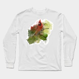 Northern Cardinal with sticker outline Long Sleeve T-Shirt